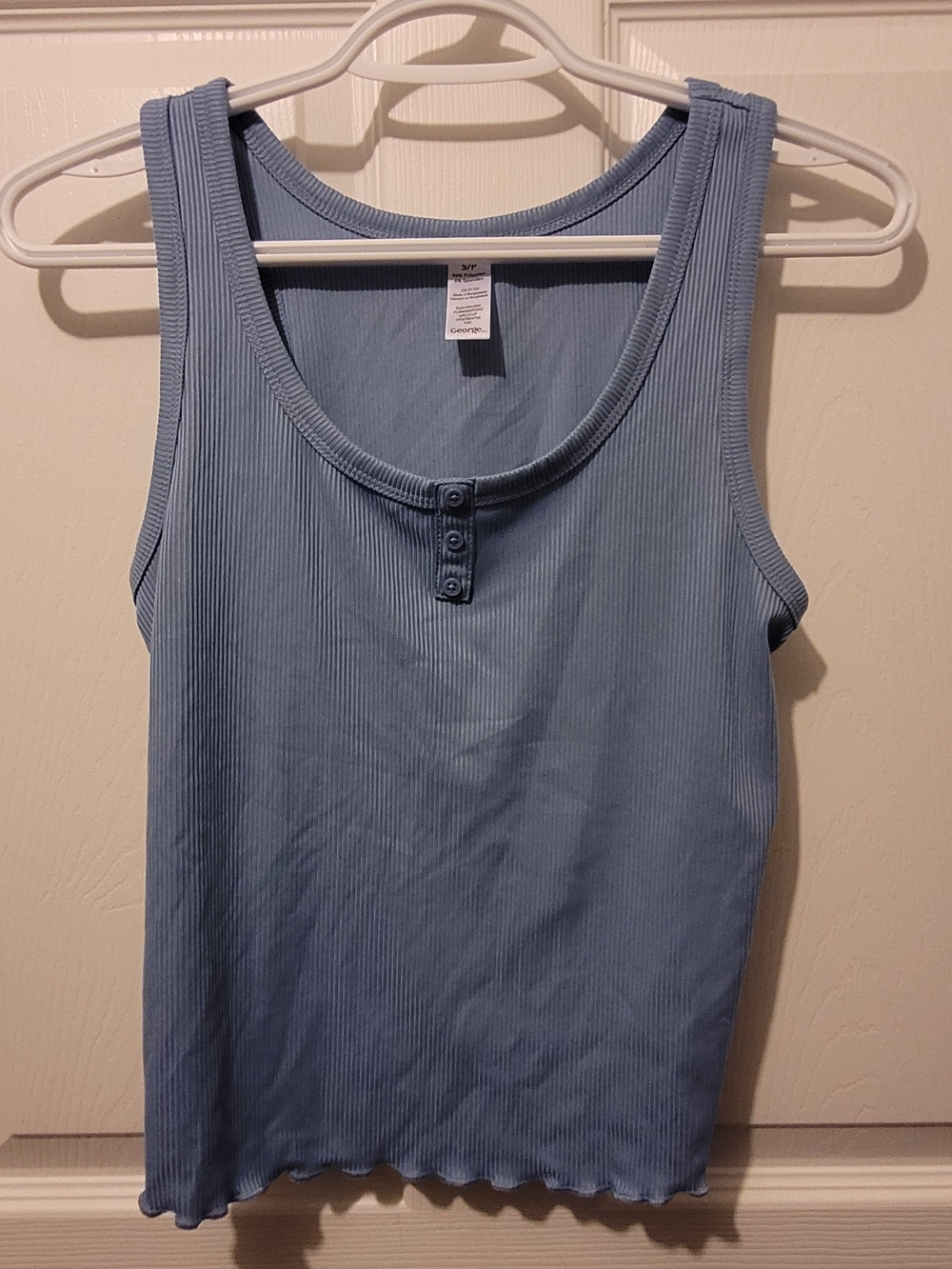 George Light Blue Ribbed Tank with Scoop Neck and Button Placket